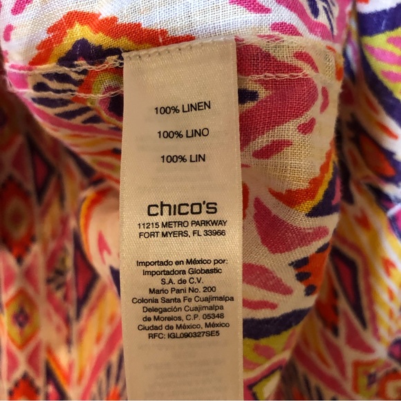 Chico’s Ikat Linen Button-Back Shirt No Iron 1/M - Picture 9 of 12